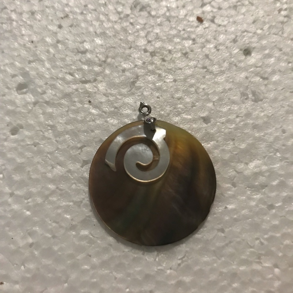 Mother-of-Pearl Swirl Pendant Necklace - Brown and Gold Tones